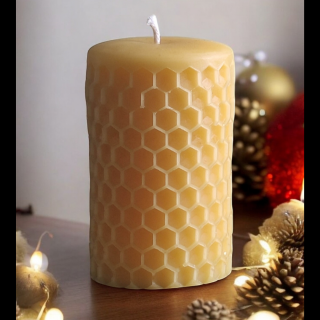 Bougie artisanale pilier en cire d'abeille forme alvéoles