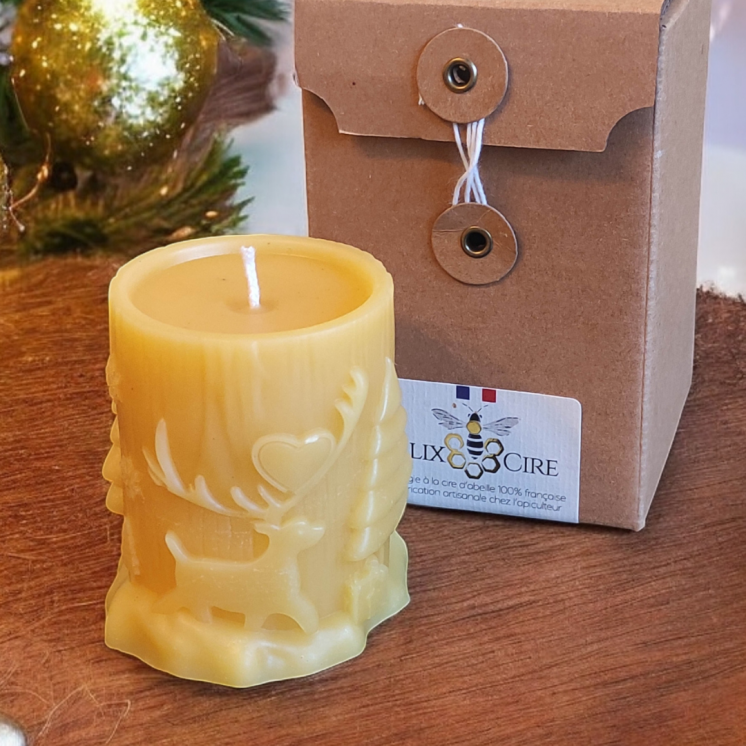 Bougie artisanale cire d'abeille avec coffret décor noël
