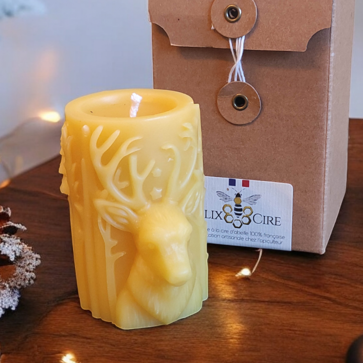 Bougie artisanale cire abeille cerf coffret