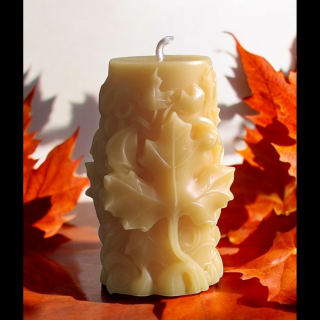 Bougie artisanale cire d'abeille feuilles